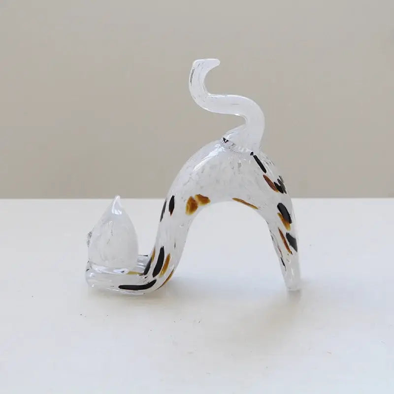 Pink crystal cat figurine living room wavy glass kitten statue