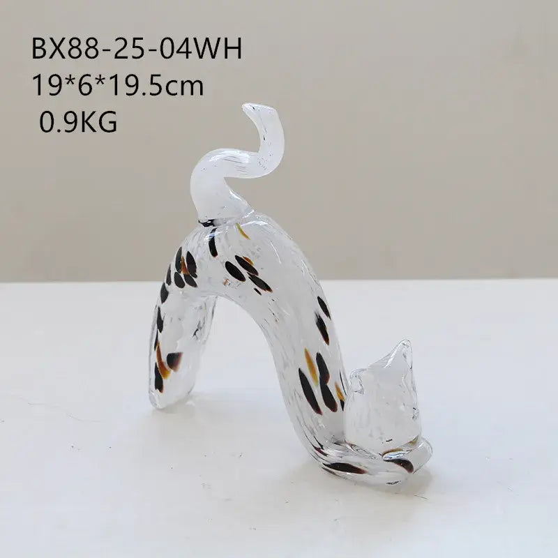 Pink crystal cat figurine living room wavy glass kitten statue