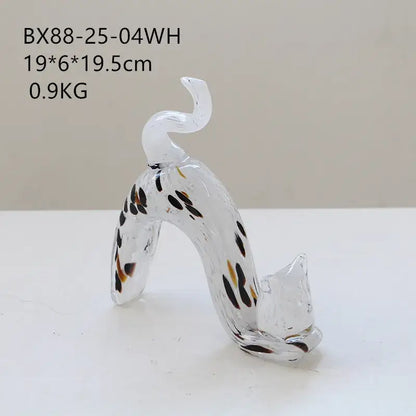 Pink crystal cat figurine living room wavy glass kitten statue