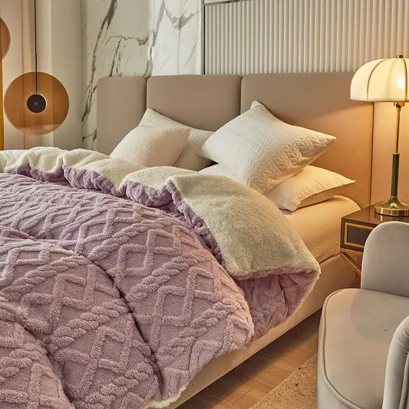 Pink diamond cashmere duvet cover bedroom plush blanket pink & white