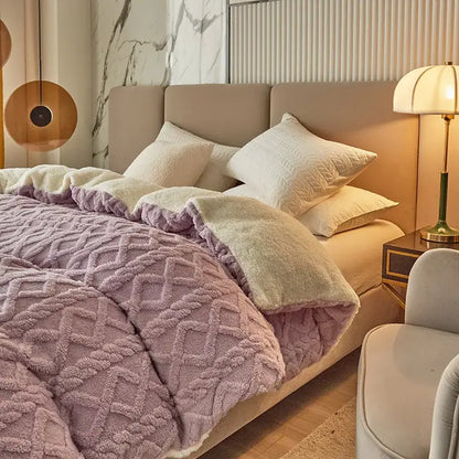 Pink diamond cashmere duvet cover bedroom plush blanket pink & white