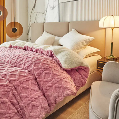 Pink diamond cashmere duvet cover bedroom plush blanket pink & white