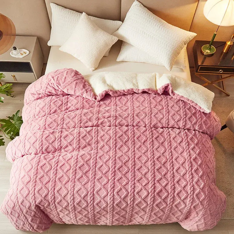 Pink diamond cashmere duvet cover bedroom plush blanket pink & white