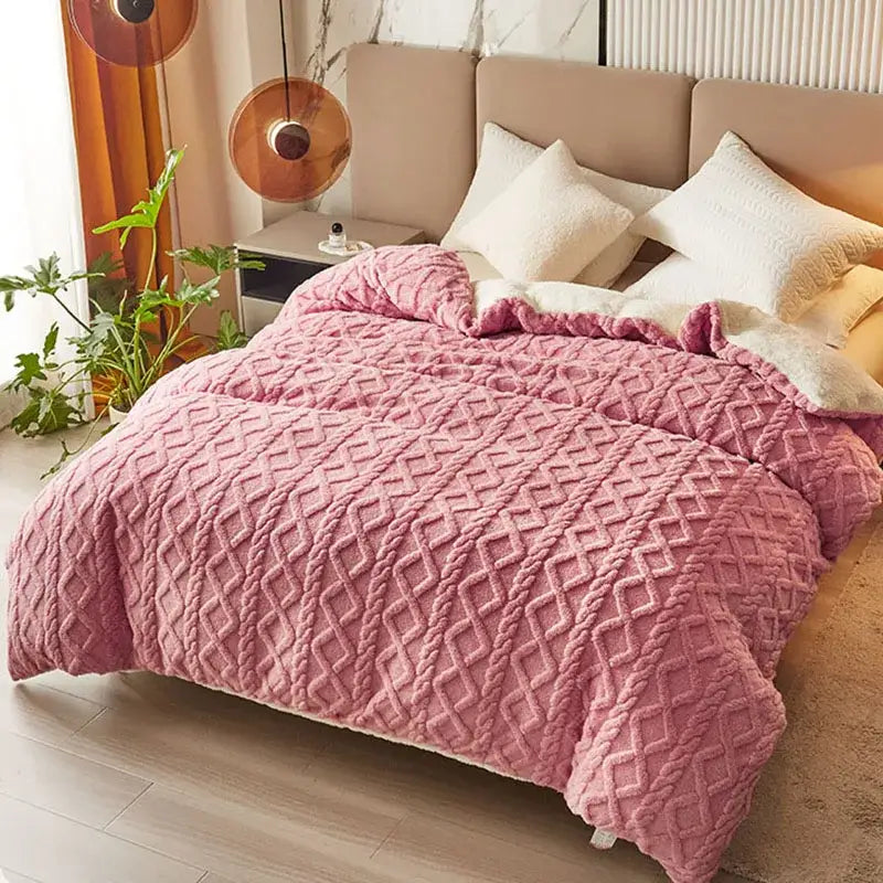 Pink diamond cashmere duvet cover bedroom plush blanket pink & white