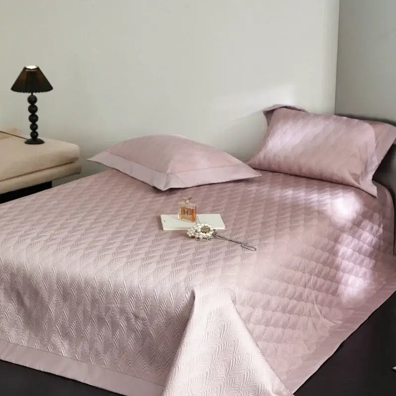 Pink diamond quilted cool lyocell fiber bedspread set bedroom