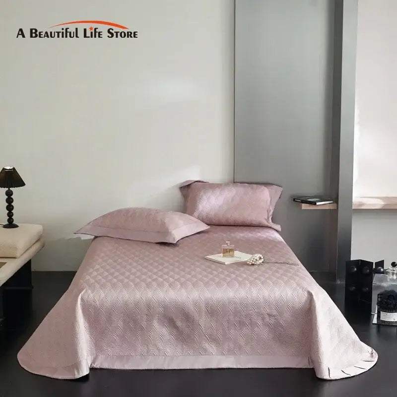 Pink diamond quilted cool lyocell fiber bedspread set bedroom