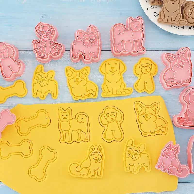 Pink dog and cat cookie cutters set kitchen 3d biscuit molds