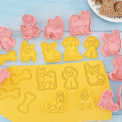 Pink dog and cat cookie cutters set kitchen 3d biscuit molds