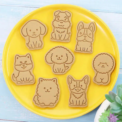 Pink dog and cat cookie cutters set kitchen 3d biscuit molds