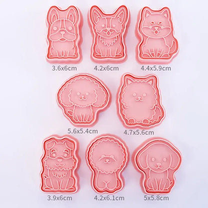 Pink dog and cat cookie cutters set kitchen 3d biscuit molds