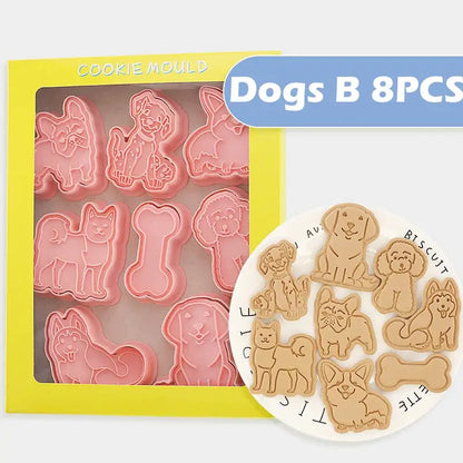 Pink dog and cat cookie cutters set kitchen 3d biscuit molds