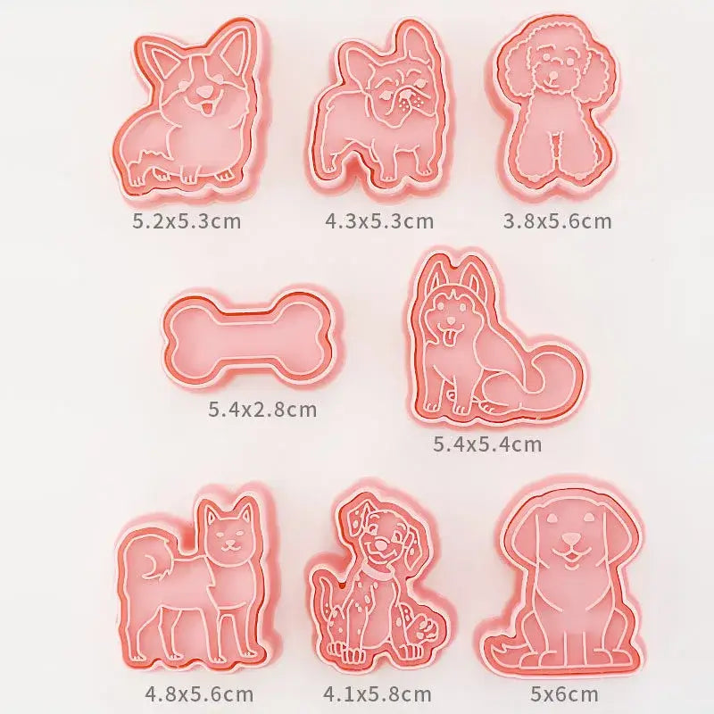 Pink dog and cat cookie cutters set kitchen 3d biscuit molds
