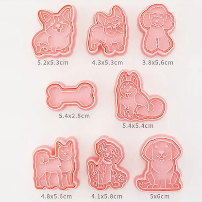 Pink dog and cat cookie cutters set kitchen 3d biscuit molds