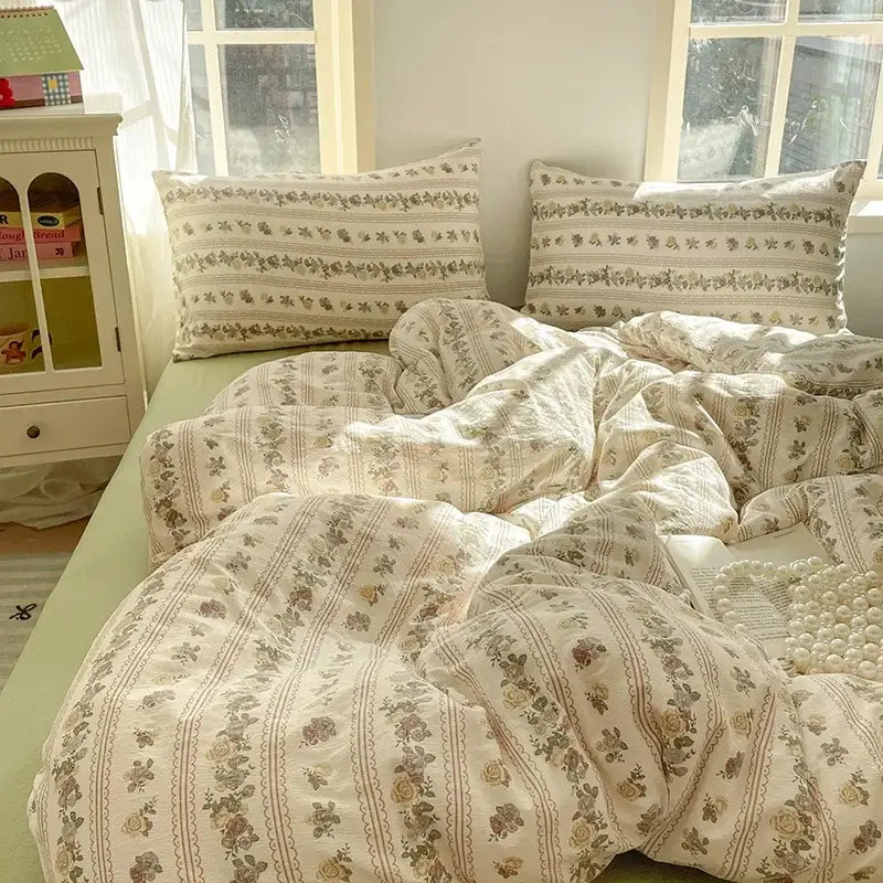 Pink floral double layer yarn bedspread set bedroom bedding