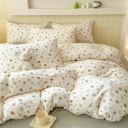 Pink floral double layer yarn bedspread set bedroom bedding