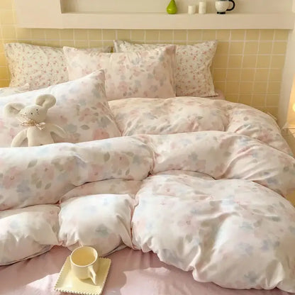 Pink floral double layer yarn bedspread set bedroom bedding