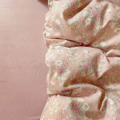 Pink floral double layer yarn bedspread set bedroom bedding