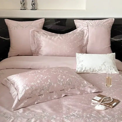 Pink floral egyptian cotton bedding set bedroom decor 100s jacquard