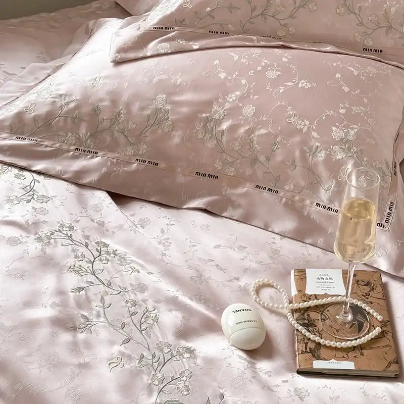 Pink floral egyptian cotton bedding set bedroom decor 100s jacquard