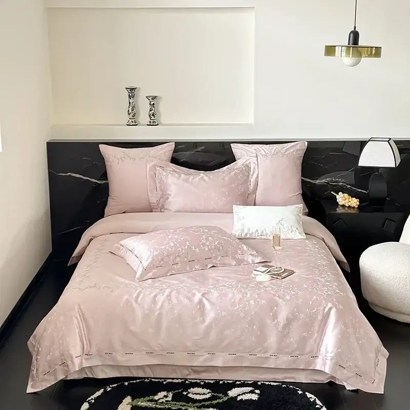 Pink floral egyptian cotton bedding set bedroom decor 100s jacquard