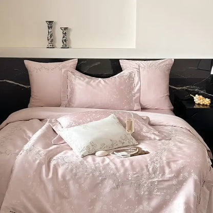Pink floral egyptian cotton bedding set bedroom decor 100s jacquard