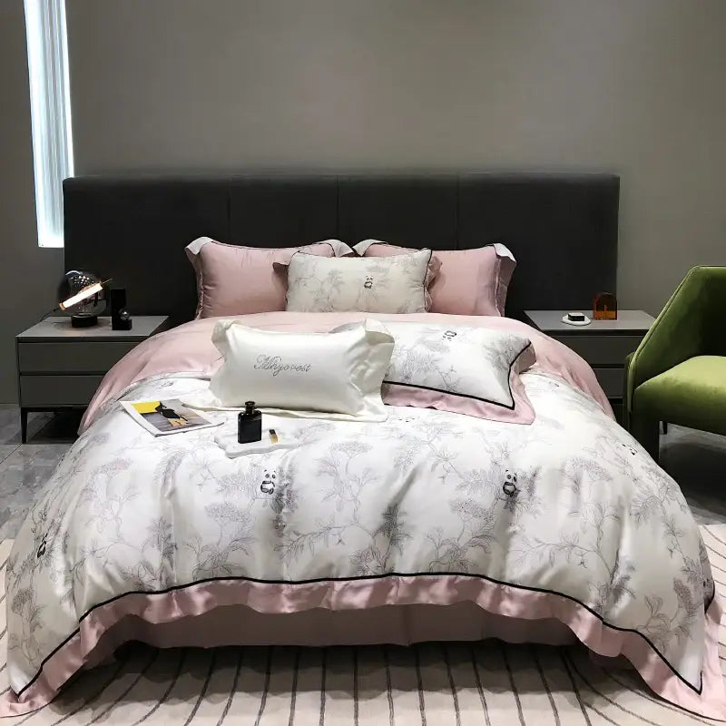 Pink floral eucalyptus lyocell flowers duvet set bedroom bedding
