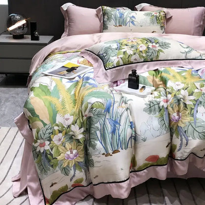 Pink floral eucalyptus lyocell flowers duvet set bedroom bedding
