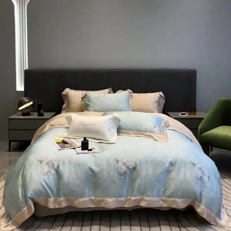 Pink floral eucalyptus lyocell flowers duvet set bedroom bedding