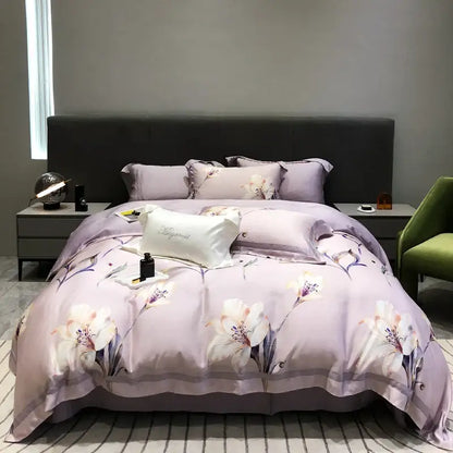 Pink floral eucalyptus lyocell flowers duvet set bedroom bedding