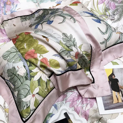 Pink floral eucalyptus lyocell flowers duvet set bedroom bedding