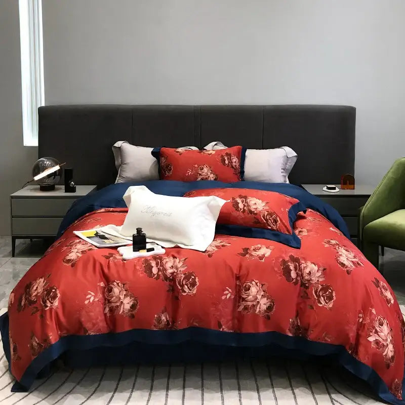Pink floral eucalyptus lyocell flowers duvet set bedroom bedding