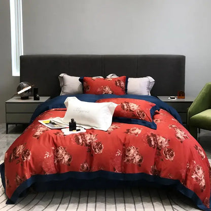 Pink floral eucalyptus lyocell flowers duvet set bedroom bedding