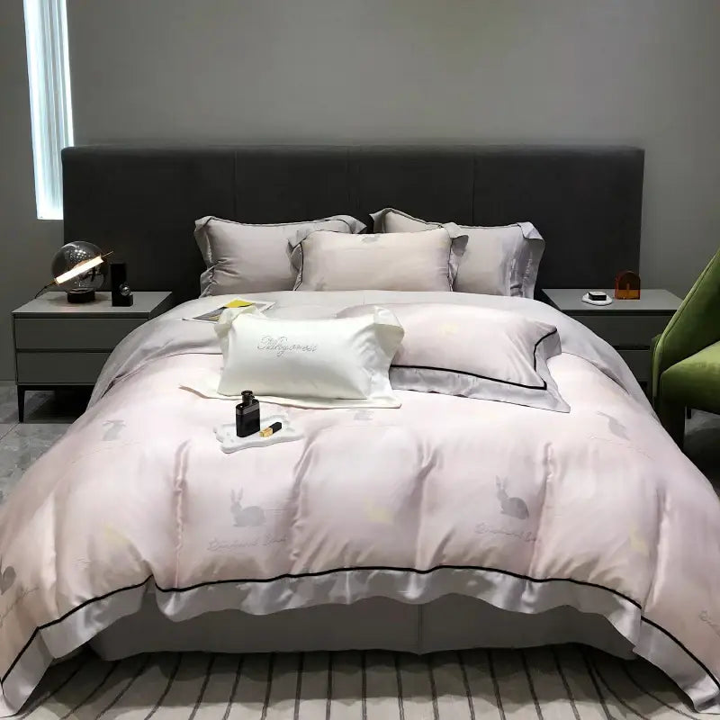Pink floral eucalyptus lyocell flowers duvet set bedroom bedding