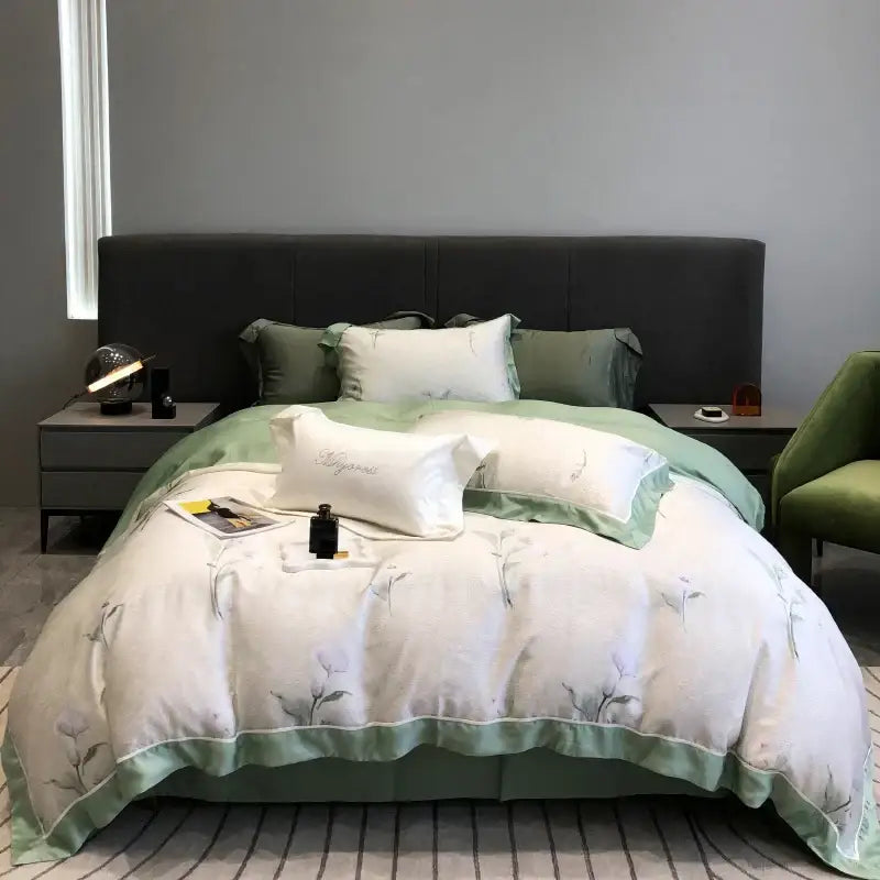 Pink floral eucalyptus lyocell flowers duvet set bedroom bedding