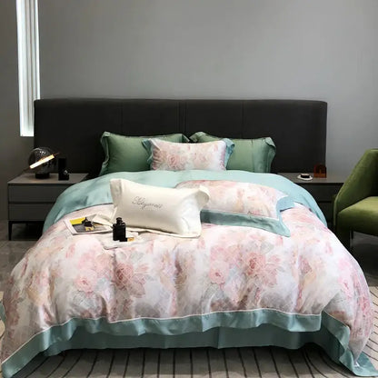 Pink floral eucalyptus lyocell flowers duvet set bedroom bedding