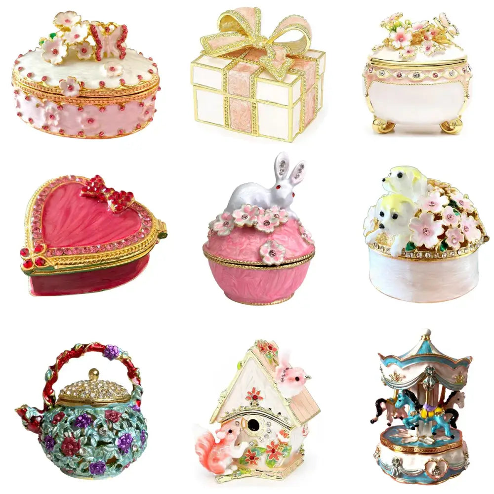 Pink floral heart jewelry trinket box bedroom storage case