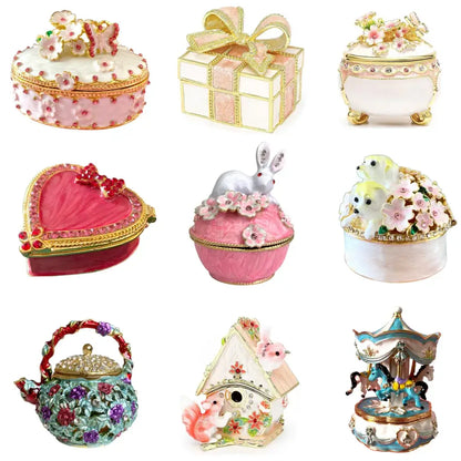 Pink floral heart jewelry trinket box bedroom storage case