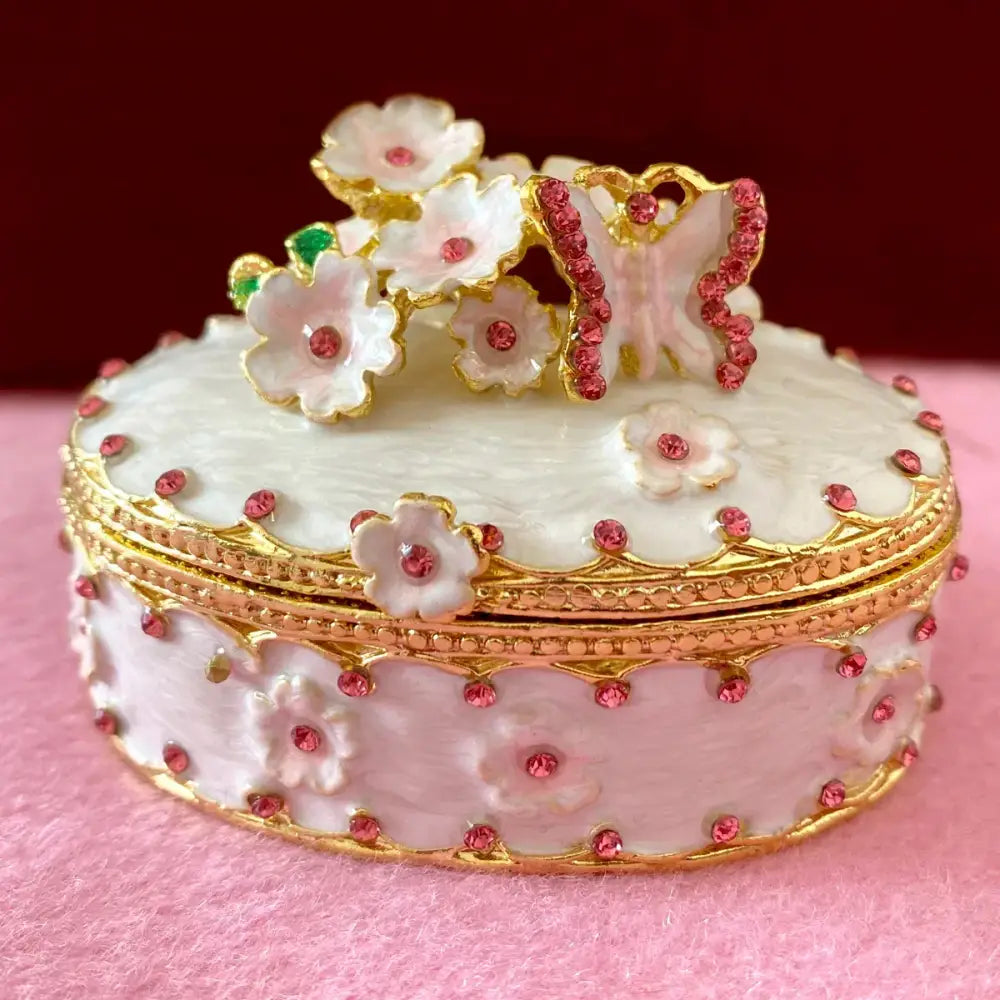 Pink floral heart jewelry trinket box bedroom storage case