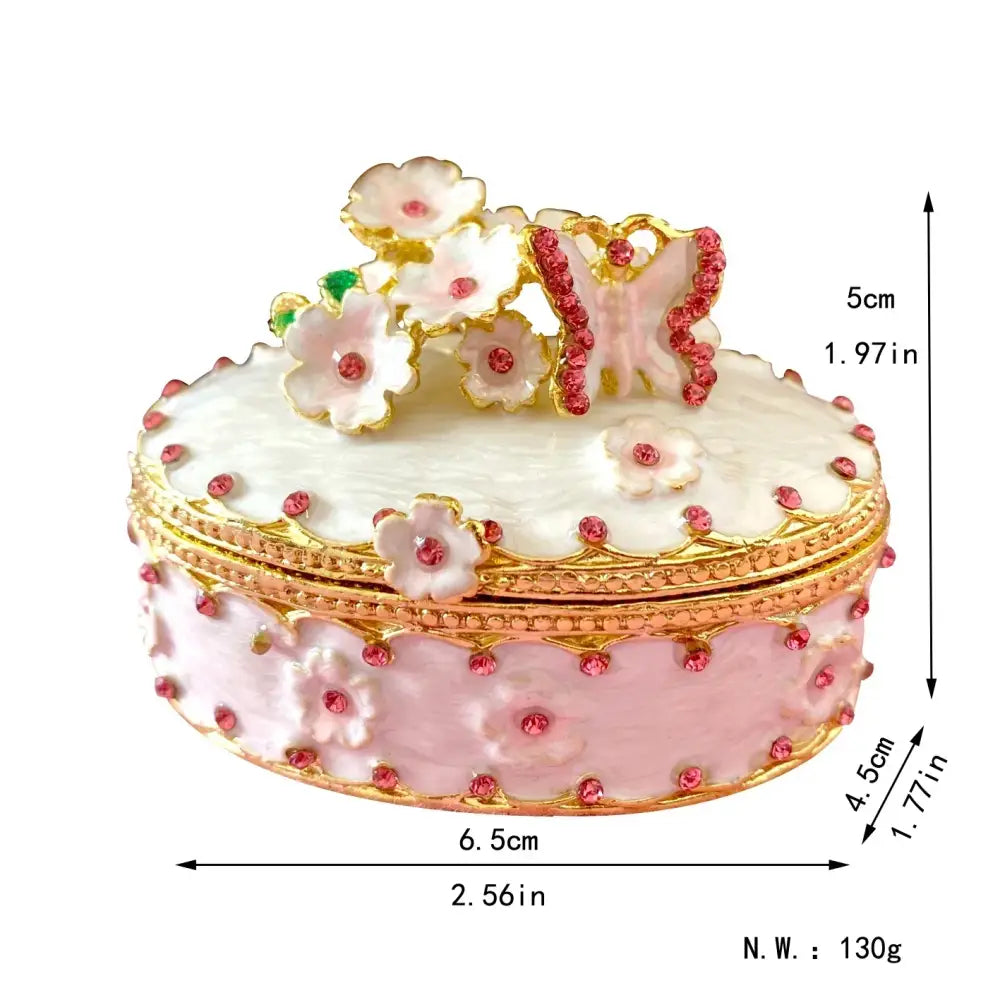 Pink floral heart jewelry trinket box bedroom storage case