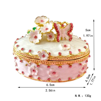 Pink floral heart jewelry trinket box bedroom storage case