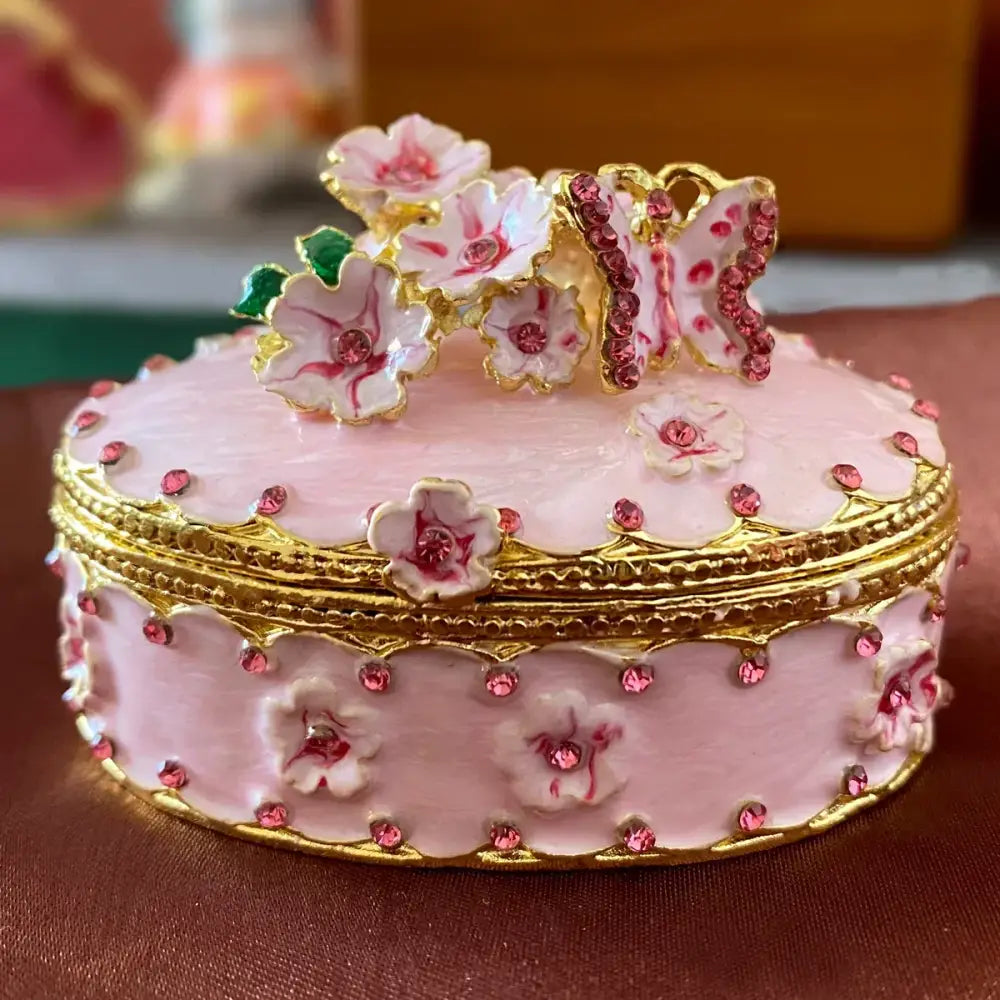 Pink floral heart jewelry trinket box bedroom storage case