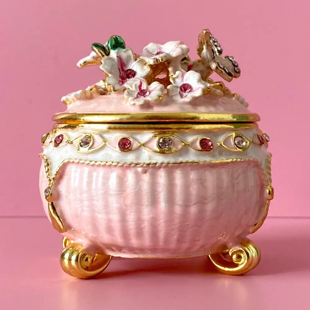 Pink floral heart jewelry trinket box bedroom storage case
