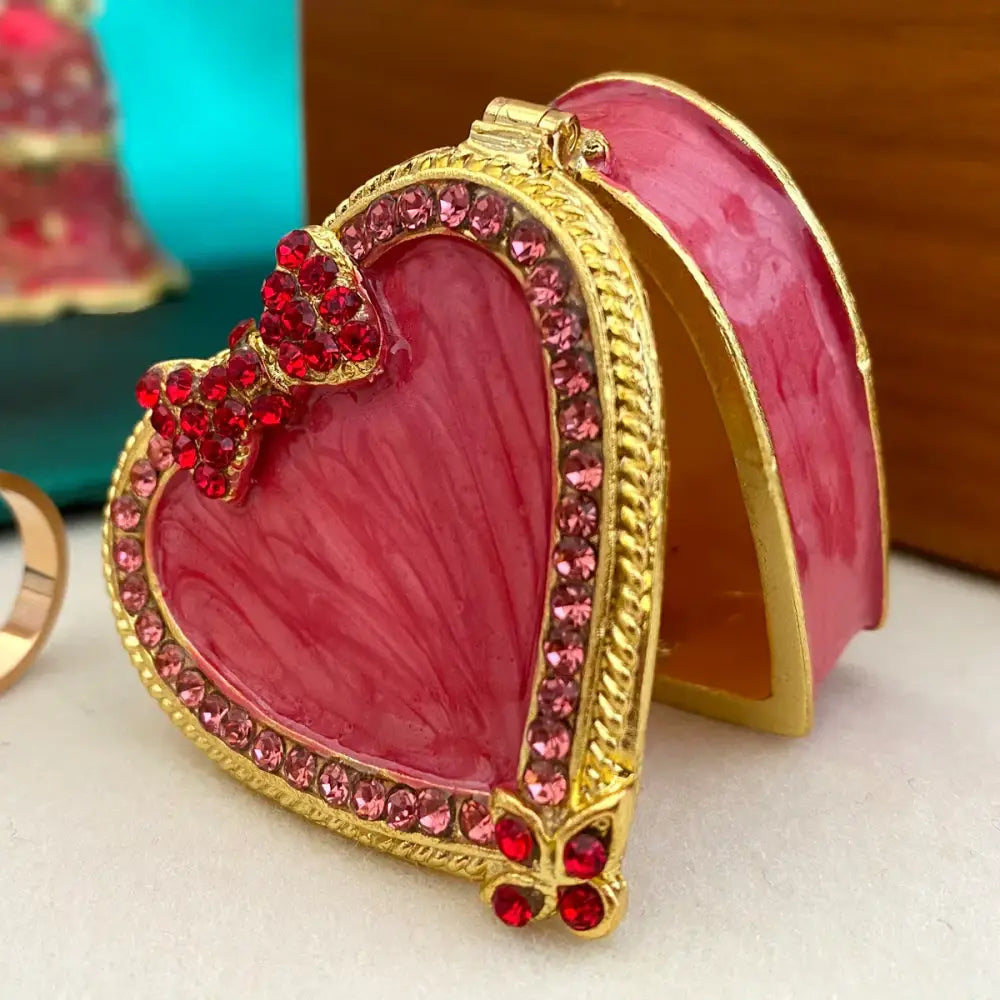 Pink floral heart jewelry trinket box bedroom storage case