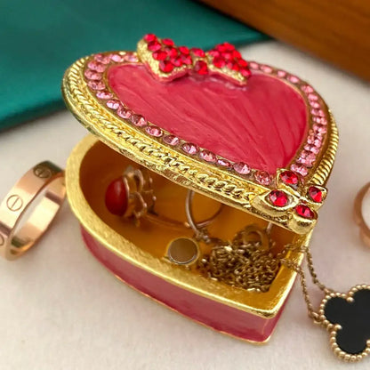 Pink floral heart jewelry trinket box bedroom storage case