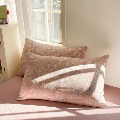 Pink floral jacquard fitted sheet set bedroom soft textured yarn
