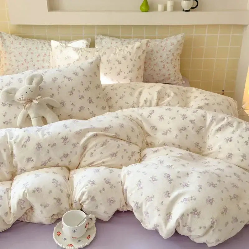 Pink floral jacquard fitted sheet set bedroom soft textured yarn