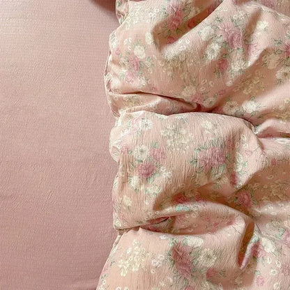 Pink floral jacquard fitted sheet set bedroom soft textured yarn