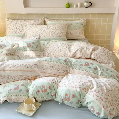 Pink floral jacquard fitted sheet set bedroom soft textured yarn