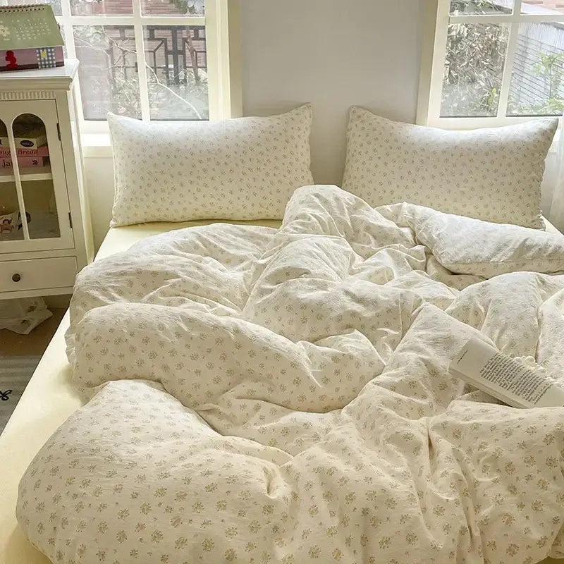 Pink floral jacquard fitted sheet set bedroom soft textured yarn