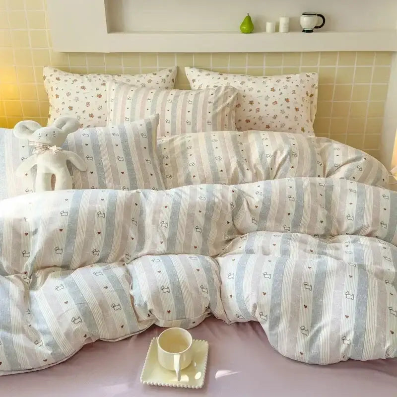 Pink floral jacquard fitted sheet set bedroom soft textured yarn